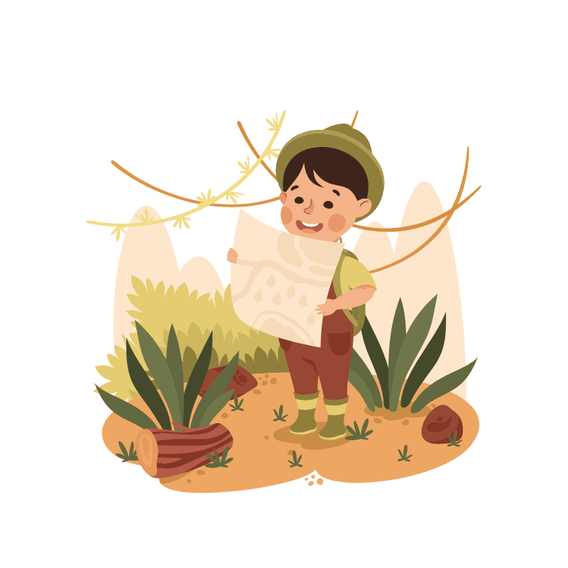 Nature games. Boy with a map