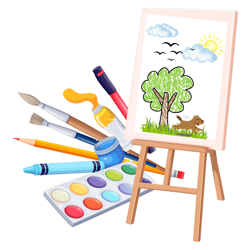 Nature Art Studio: a painting on a easel with art supplies