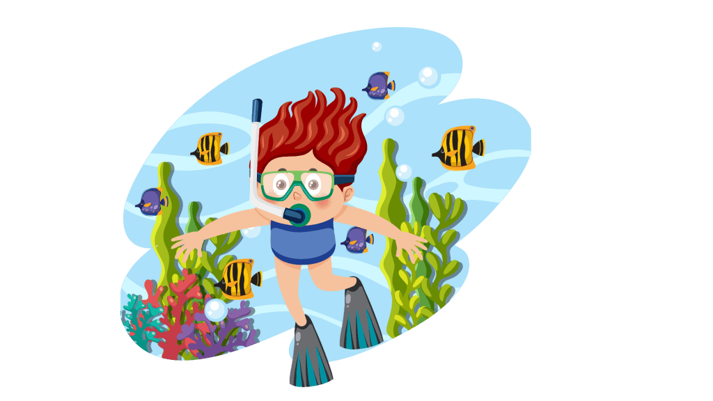 a cartoon of a boy diving in the ocean