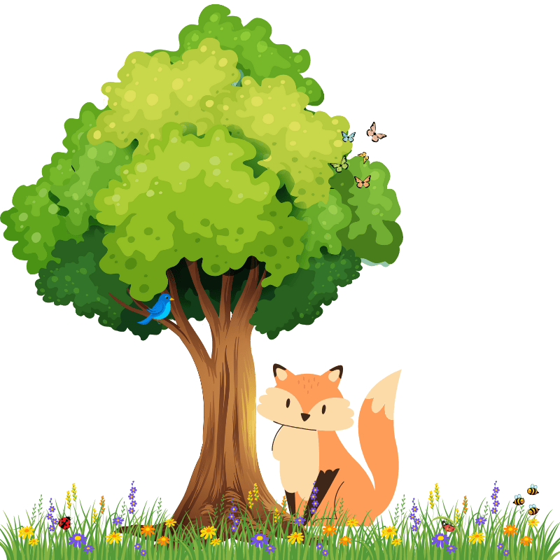 a cartoon of a fox under a tree